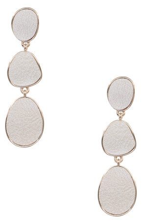 Metal faux leather layered dangle earrings Length: 2 1/4" Post back