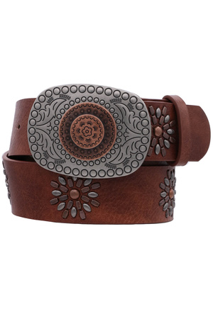 Faux Leather 2-Tone BOHO Buckle & Stud Strap Belt