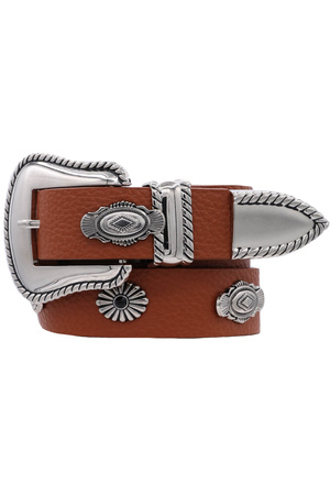 Rope Trimmed Metal Concho Stap Western Belt