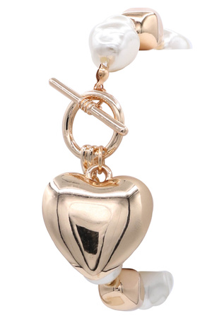 Metal Single CCB Pearl Puffy Heart Charm Bracelet