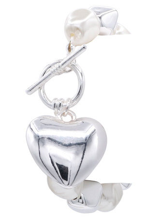 Metal Single CCB Pearl Puffy Heart Charm Bracelet