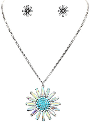 Metal Flower Turquoise Necklace Set
