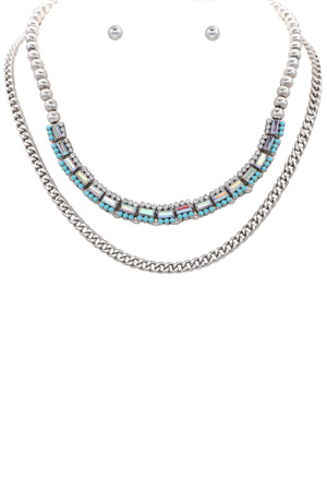 Metal Beaded Layered 2pcs Necklace Set