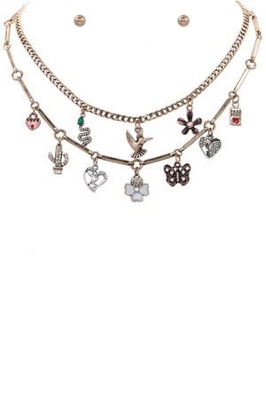 Metal Layered 2pcs Charm Necklace Set