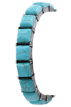 Metal Turquoise Stone Linked Stretch Bracelet