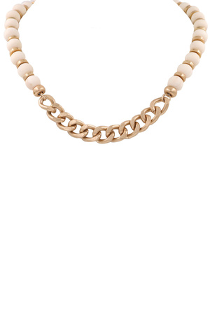 Wood Beaded Metal Chain Linked Necklace