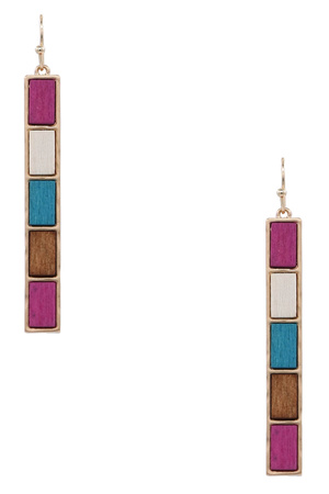 Metal Wood Bar Dangle Earrings