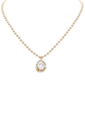 Metal Ball Chain Organic Cream Pearl Necklace