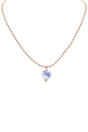 Metal Ball Chain Ceramic  Heart Charm Necklace
