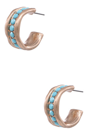 Metal Half Hoop Earrings with Stone Accents