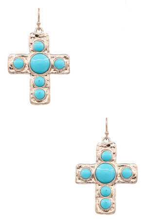 Artful Textured Hammered Metal Dome Cross Earrings