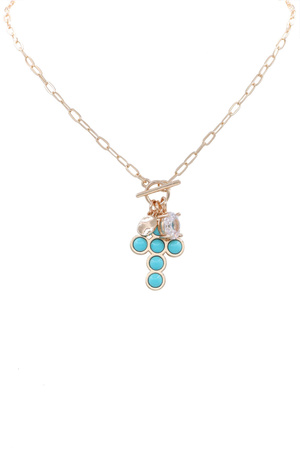 Bold Metal Chain Cross Charm Toggle Necklace