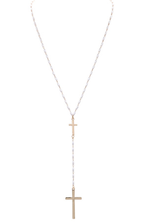 Elegant Cross Y-Lariat Necklace with Cream Pearls