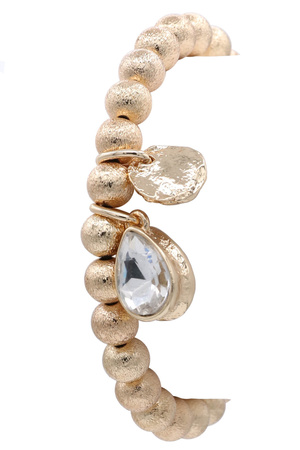 Stylish Textured Metal Bead Bracelet with Charm