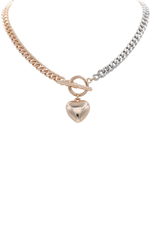 Bold Heart Pendant Cuban Link Chain Necklace