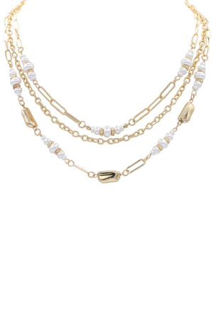 Trendy Layered Metal Chain Necklace Pearl Accents