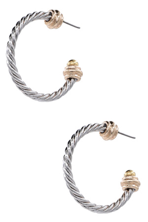 Dual Tone Twist Ball Ended Hoop Earrings