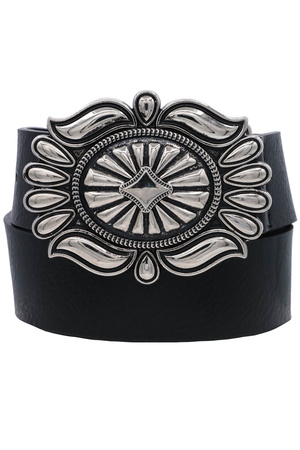 Navajo Floral Buckle Washed Leather Strap Belt