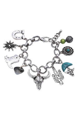 Cowgirl Chic Skull & Bull Multi-Charm Bracelet