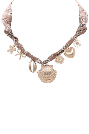 Boho Seashell & Charm Fabric Necklace