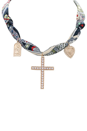 Western Pearl Cross Bandana Necklace