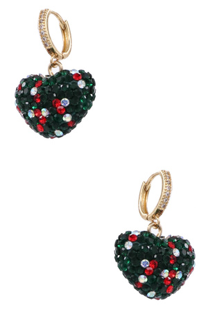Gold Dipped Pave Heart Christmas Hoops Earrings