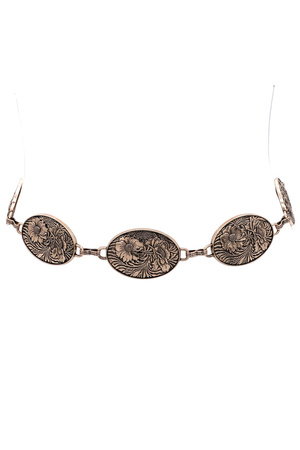 Flower Embossed Concho Chain Belt
