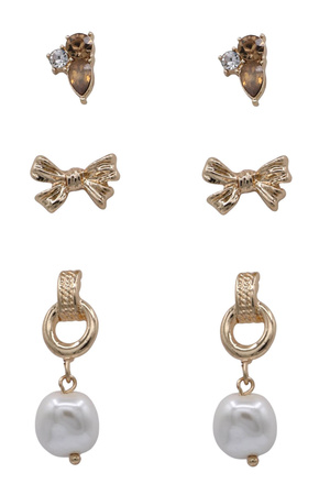 Metal & Cream Pearl Assorted Stud Earrings Set
