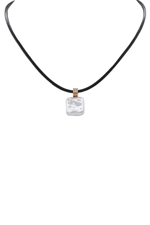 Black Cord Necklace with Square Glass Pearl