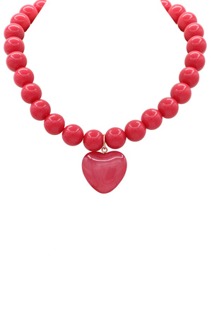 Acrylic Beaded Necklace with Heart Pendant