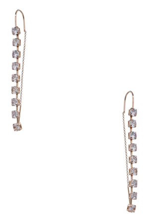 Brass Cubic Zirconia Round Stone Threader Earrings