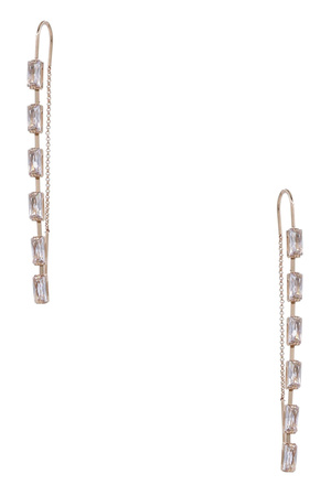 Brass & CZ Baguette Chain Threader Earrings
