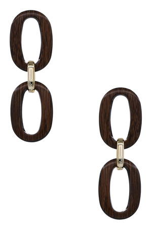Resin & Wood Oval Double Drop Earrings