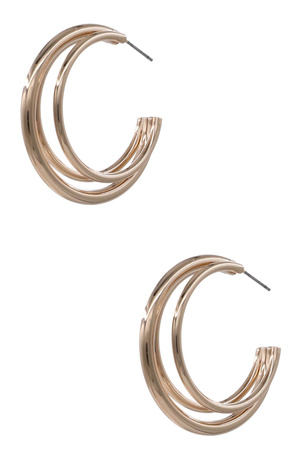 Plated Brass Modern Triple-Band Metal Hoop Earring