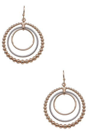 Multi-Textured Triple Layer Circle Drop Earrings