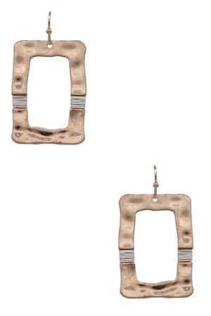 Metal Hammered Coil Wrapped Rectangle Earrings