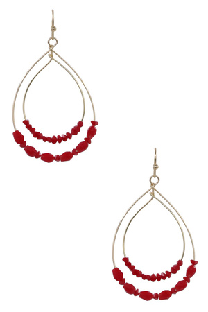 Beaded Dual Teardrop Wire Drop Earrings