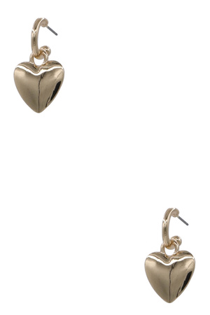 Metal Hoop Earrings with Heart Charm