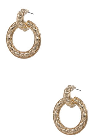 Textured Line Round Metal Earrings