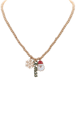 Holiday Metal Beaded X-Mas Charm Necklace