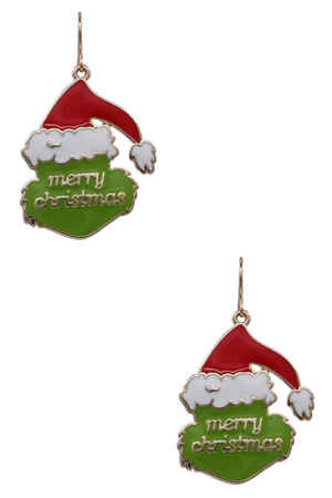 Metal Color-Coated Merry Christmas Grinch Earrings
