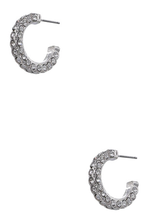 Shiny Metal Hoop Earrings with Rhinestones
