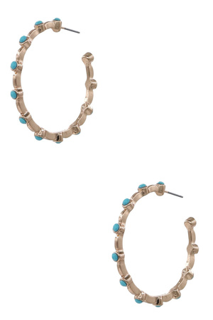 Textured Metal Hoop Earrings with Acrylic Stones