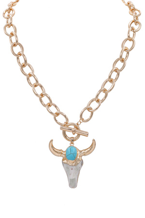 Western Metal Bull Skull Pendant Necklace