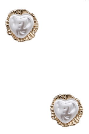 Pearl Accent Metal Heart Earrings