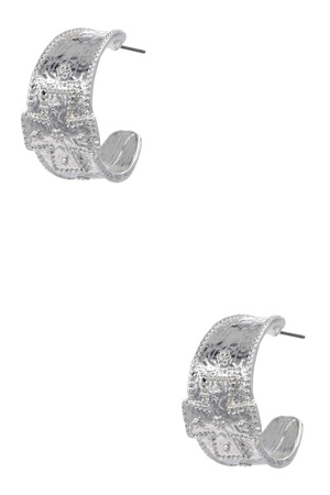 Metal Textured Cross Hoop Earrings