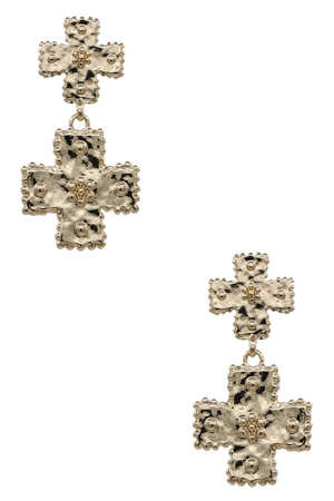 Textured Metal Cross Drop Earrings