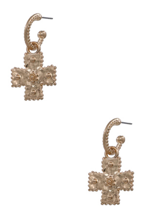 Cross Charm Metal Hoop Earrings