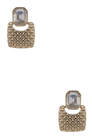 Glass Jewel Textured Metal Stud Earrings
