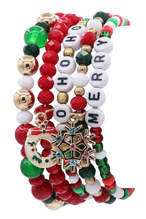 Merry HoHoHo Glass Beaded Charm Bracelet Set